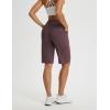 image:imagebaleaf Womens Bermuda Shorts 12 Long Knee Length Running Athletic High Waist Zipper Pocket Quick Dry Loose FitDark Brown
