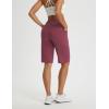 image:imagebaleaf Womens Bermuda Shorts 12 Long Knee Length Running Athletic High Waist Zipper Pocket Quick Dry Loose FitWine Red