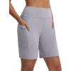 image:imagebaleaf Womens 7 Bermuda Shorts Athletic Running Long Shorts High Waisted with Zipper Pockets Workout Gym Hiking ShortsGrey