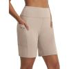 image:imagebaleaf Womens 7 Bermuda Shorts Athletic Running Long Shorts High Waisted with Zipper Pockets Workout Gym Hiking ShortsKhaki