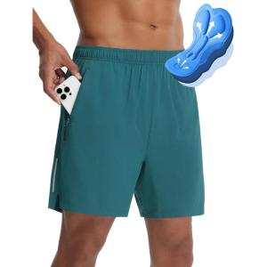 image:imagebaleaf Mens 7 Mountain Bike Shorts 4D Padded Loosefit MTB Cycling Riding Bicycle Biker Short Zipper PocketsDark Green
