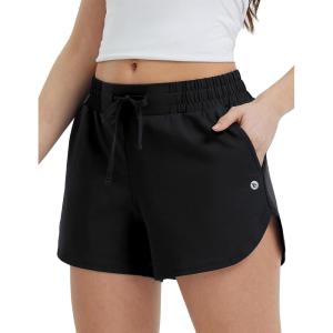image:imagebaleaf Womens 35 Running Shorts Quick Dry with Zipper Pocket Liner Shorts Gym WorkoutBlack