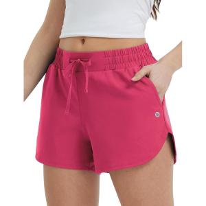 image:imagebaleaf Womens 35 Running Shorts Quick Dry with Zipper Pocket Liner Shorts Gym WorkoutRose Red
