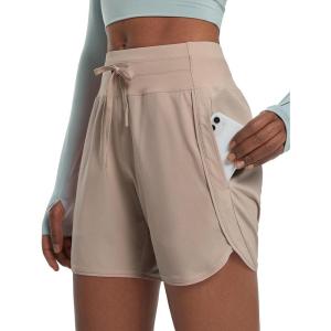 image:imagebaleaf Womens 5 Workout Shorts Athletic Running Shorts High Waisted with Zipper Pocket Gym Quick Dry Hiking SportsKhaki