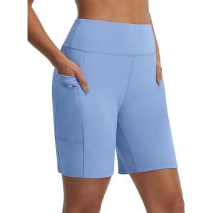 image:imagebaleaf Womens 7 Bermuda Shorts Athletic Running Long Shorts High Waisted with Zipper Pockets Workout Gym Hiking ShortsBlue