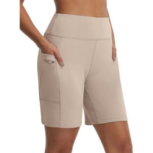 image:imagebaleaf Womens 7 Bermuda Shorts Athletic Running Long Shorts High Waisted with Zipper Pockets Workout Gym Hiking ShortsKhaki
