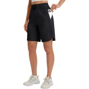 image:imagebaleaf Womens 9 Bermuda Knee Length Athletic Running Long Shorts with Pockets Quick Dry Shorts High Waisted UPF 50Black