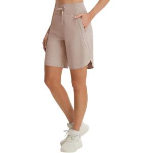 image:imagebaleaf Womens 9 Bermuda Knee Length Athletic Running Long Shorts with Pockets Quick Dry Shorts High Waisted UPF 50Khaki