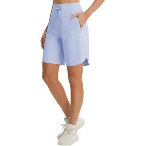 image:imagebaleaf Womens 9 Bermuda Knee Length Athletic Running Long Shorts with Pockets Quick Dry Shorts High Waisted UPF 50Light Blue