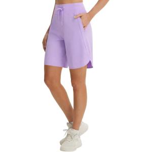image:imagebaleaf Womens 9 Bermuda Knee Length Athletic Running Long Shorts with Pockets Quick Dry Shorts High Waisted UPF 50Light Purple