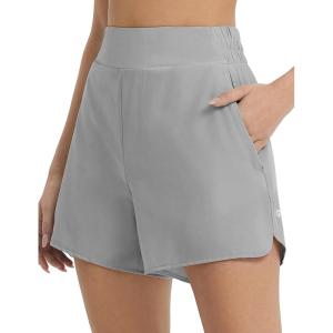 image:imagebaleaf Womens Athletic Running Shorts Quick Dry with Zipper Pocket High Waisted for Workout Gym Hiking Gray XS