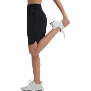 image:imagebaleaf Womens Bermuda Long Shorts 9 Knee Length Athletic Running Shorts with Zip Pockets Stretch Loose Summer UPF 50Black