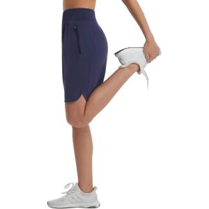 image:imagebaleaf Womens Bermuda Long Shorts 9 Knee Length Athletic Running Shorts with Zip Pockets Stretch Loose Summer UPF 50Navy Blue