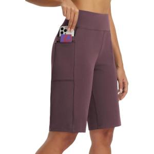 image:imagebaleaf Womens Bermuda Shorts 12 Long Knee Length Running Athletic High Waist Zipper Pocket Quick Dry Loose FitDark Brown