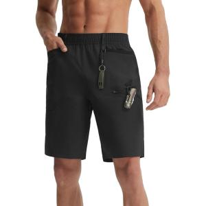 image:imagebaleaf Mens Hiking Shorts with 6 Pockets 11 Cargo Golf Quick Dry Lightweight Water Resistant Outdoor Travel ShortsBlack