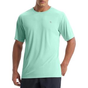 image:imagebaleaf Mens UPF 50 Sun Protection Shirts UV SPF Short Sleeve TShirts Rash Guard Quick Dry Lightweight Hiking AthleticLight Green
