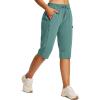 image:imagebaleaf Womens 15 Hiking Shorts Long Bermuda Cargo Below The Knee Capris Lightweight Quick Dry Elastic Waist for Casual15inmisty Green