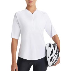 image:imagebaleaf Womens Cycling Jersey Half Sleeve Bike Shirts Quick Dry Half Zip Biking Tops UPF 50 Pockets Workout Runing HikingWhite