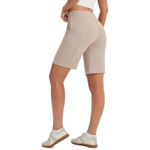 image:imagebaleaf Womens Bermuda Shorts 9 Knee Length High Waisted Long Shorts with Zipper Pockets Golf Shorts for Women Walking Travel Athletic Running Hiking Workout Khaki L