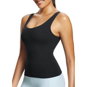 image:imagebaleaf Freeleaf Womens Longline Sports Bras Wirefree 3D Molded Cup Tank Tops Medium Support Yoga Workout Running BraBlack