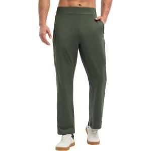 image:imagebaleaf Mens Fleece Lined Pants Waterproof Sweatpants with 3 Pockets Open Bottom Winter Thermal Athletic PantsArmy Green