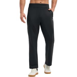 image:imagebaleaf Mens Fleece Lined Pants Waterproof Sweatpants with 3 Pockets Open Bottom Winter Thermal Athletic PantsBlack
