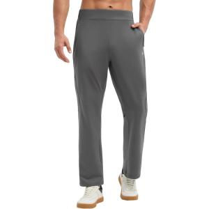 image:imagebaleaf Mens Fleece Lined Pants Waterproof Sweatpants with 3 Pockets Open Bottom Winter Thermal Athletic PantsDark Gray