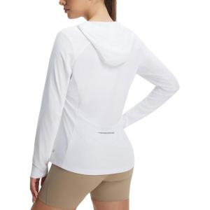 image:imagebaleaf Womens Sun Shirts UPF 50 UV Shirt Mesh Back Lightweight Long Sleeve Tops Breathable SPF Hoodie for HikingWhite