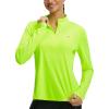 image:imagebaleaf Womens Long Sleeve Cycling Jersey Quarter Zip Workout Shirts Quick Dry Sun Protection Athletic Shirt PocketsFluorescent Green