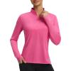 image:imagebaleaf Womens Long Sleeve Cycling Jersey Quarter Zip Workout Shirts Quick Dry Sun Protection Athletic Shirt PocketsPink