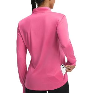 image:imagebaleaf Womens Long Sleeve Cycling Jersey Quarter Zip Workout Shirts Quick Dry Sun Protection Athletic Shirt PocketsPink