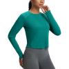 image:imagebaleaf Womens UPF 50 Long Sleeve Sun Shirts Crop Rash Guard UV Workout Tops SPF Slim Fit Lightweight Athletic HikingGreen