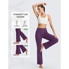 image:imagebaleaf Womens Flare Leggings with Pockets Yoga Pants High Waist Casual Workout Gym Bell Bottom LeggingDark Purple