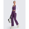 image:imagebaleaf Womens Flare Leggings with Pockets Yoga Pants High Waist Casual Workout Gym Bell Bottom LeggingDark Purple