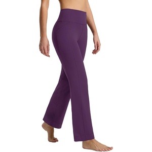 image:imagebaleaf Womens Flare Leggings with Pockets Yoga Pants High Waist Casual Workout Gym Bell Bottom LeggingDark Purple