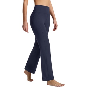 image:imagebaleaf Womens Flare Leggings with Pockets Yoga Pants High Waist Casual Workout Gym Bell Bottom LeggingNavy Blue