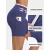 image:imagebaleaf Crossover Biker Shorts Women 6 High Waisted Yoga Shorts with Pockets Bike Workout Spandex CompressionBlueWhite