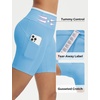 image:imagebaleaf Crossover Biker Shorts Women 6 High Waisted Yoga Shorts with Pockets Bike Workout Spandex CompressionEthereal BlueWhite