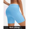 image:imagebaleaf Crossover Biker Shorts Women 6 High Waisted Yoga Shorts with Pockets Bike Workout Spandex CompressionEthereal BlueWhite