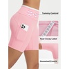 image:imagebaleaf Crossover Biker Shorts Women 6 High Waisted Yoga Shorts with Pockets Bike Workout Spandex CompressionPinkWhite