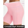 image:imagebaleaf Crossover Biker Shorts Women 6 High Waisted Yoga Shorts with Pockets Bike Workout Spandex CompressionPinkWhite