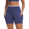 image:imagebaleaf Crossover Biker Shorts Women 6 High Waisted Yoga Shorts with Pockets Bike Workout Spandex CompressionBlueWhite