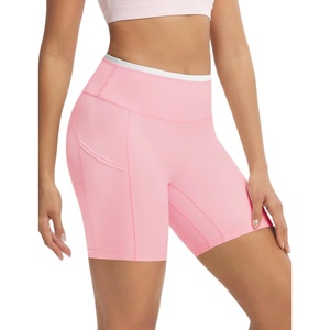 image:imagebaleaf Crossover Biker Shorts Women 6 High Waisted Yoga Shorts with Pockets Bike Workout Spandex CompressionPinkWhite
