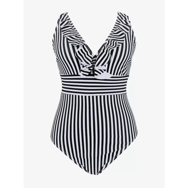 SouqFone One Piece Bathing Suits for Women Tummy Control Monokini Swimsuits001black Stripe