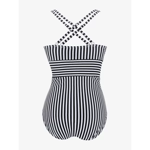 SouqFone One Piece Bathing Suits for Women Tummy Control Monokini Swimsuits001black Stripe