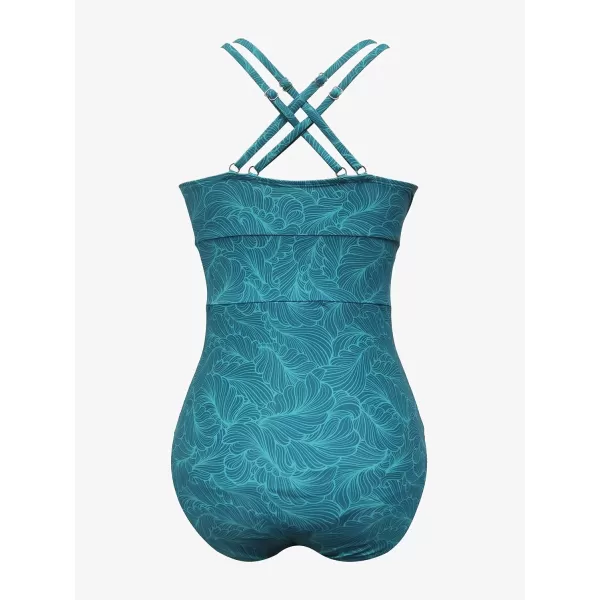 SouqFone One Piece Bathing Suits for Women Tummy Control Monokini Swimsuits001blue Leaf