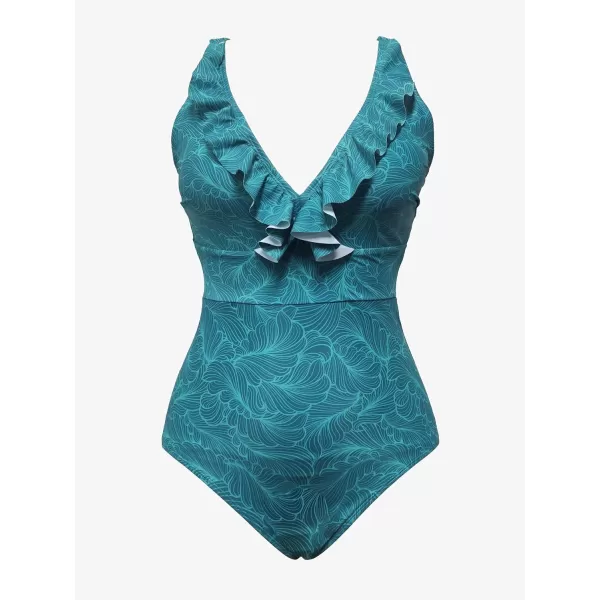 SouqFone One Piece Bathing Suits for Women Tummy Control Monokini Swimsuits001blue Leaf