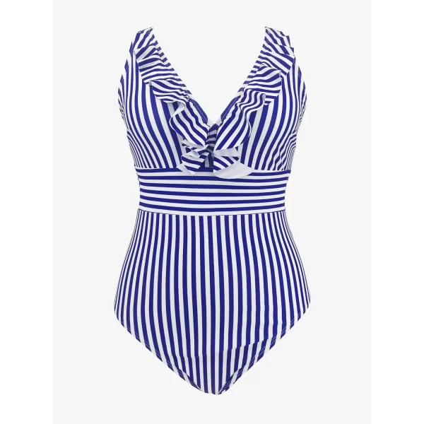 SouqFone One Piece Bathing Suits for Women Tummy Control Monokini Swimsuits001blue Striped