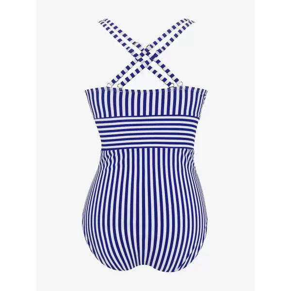 SouqFone One Piece Bathing Suits for Women Tummy Control Monokini Swimsuits001blue Striped