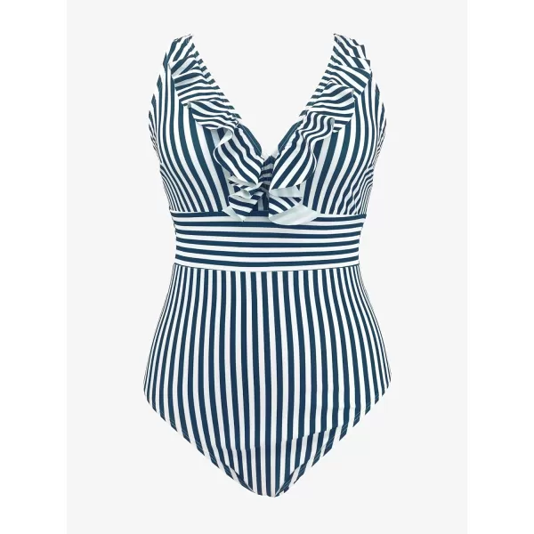 SouqFone One Piece Bathing Suits for Women Tummy Control Monokini Swimsuits001green Striped